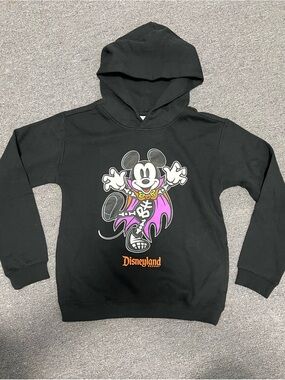 Disney Kids Black Halloween Hoodie with Skeleton Mickey Unisex 10-12T